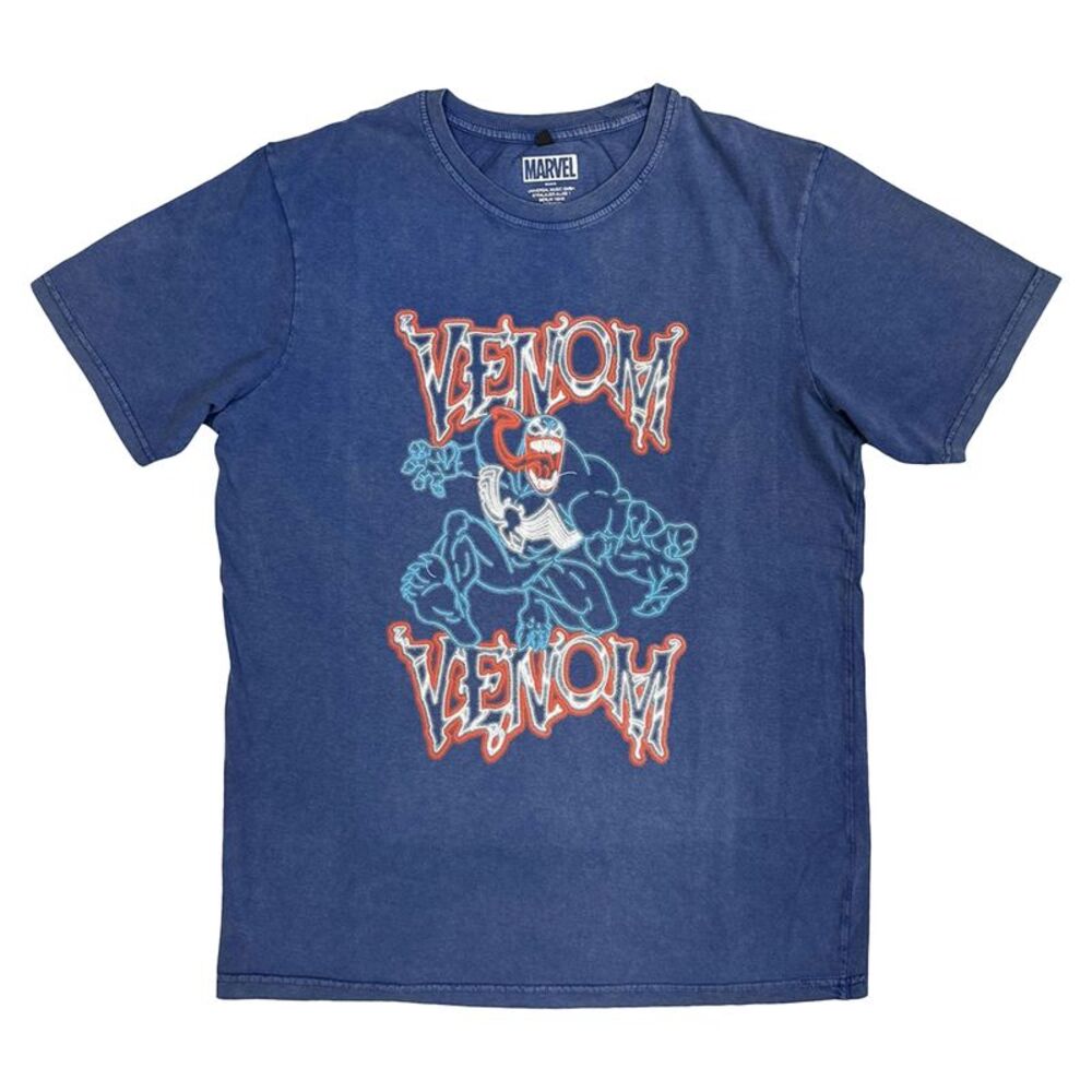 Marvel Comics Unisex Adult Venom Outline Stone Wash T-Shirt / Denim Blue